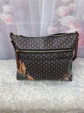 Beautiful Fossil Monogram Pattern Crossbody Bag in Brown and Tan